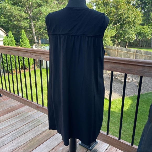 Eileen Fisher Black Knit Split Neck Sleeveless Dress Sz Large Summer Above Knee - Picture 3 of 13